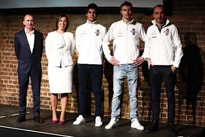 Von links: Paddy Lowe, Claire Williams, Lance Stroll, Sergey Sirotkin und Robert Kubica