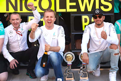 Paddy Lowe, Nico Rosberg und Lewis Hamilton