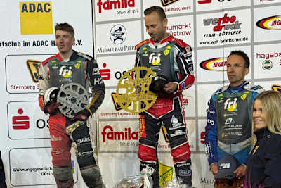 Die Top-3 (v.l.): Norick Blödorn, Nicki Pedersen und Jakub Jamrog