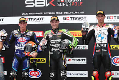 Die Top-3 des Sprintrennens (v.l.): Andrea Locatelli, Alex Lowes und Toprak Razgatlioglu