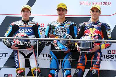 In Australien zum achten Mal gemeinsam auf dem Podest: Viñales, Rins und Salom