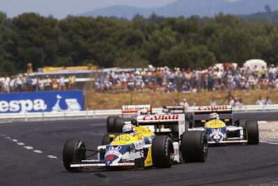 Nigel Mansell vor Nelson Piquet und Alain Prost in Le Castellet 1987