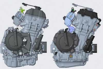 KTM 990 LC8c: Links der komplett neue Motor, rechts die aktuelle Version, die derzeit gebaut wird