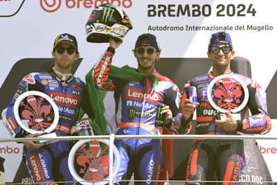 Die Top-3 in Mugello (v.l.): Enea Bastianini, Pecco Bagnaia und Jorge Martin