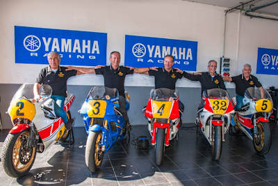Giacomo Agostini, Christian Sarron, Johnny Cecotto, Steve Baker und Hubert Rigal (v.l.)