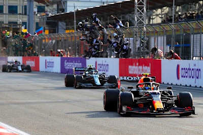 Sergio Pérez, Sebastian Vettel und Pierre Gasly