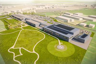 Das neue Rennwagenwerk aus der Vogelperspektive