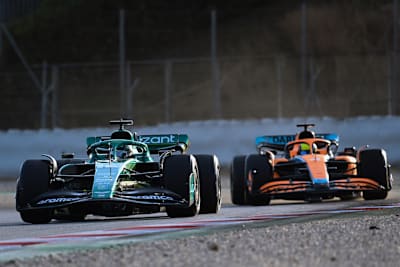 Lance Stroll (Aston Martin) vor Lando Norris (McLaren)