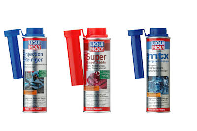 Drei Saubermänner für Kraftstoffsysteme und Verbrennungsräume in Benzin- und Dieselfahrzeugen: Injectionreiniger, Super Diesel Additiv und mtx Vergaserreiniger