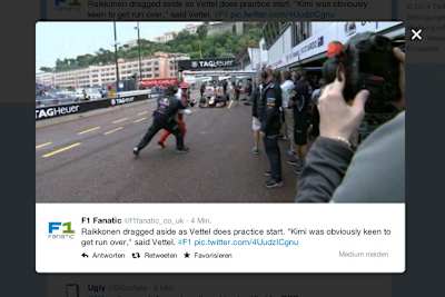 Ein haariger Moment: Kimi Räikkönen wird aus Vettels Fahrtrichtung gezerrt