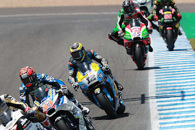 Tom Lüthi vor seinem Sturz im MotoGP-Rennen von Jerez