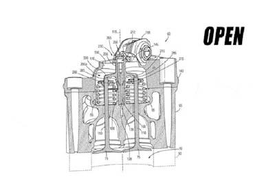 Ventile geöffnet: Der Brückenhebel drückt das Einlass-Ventilpaar auf