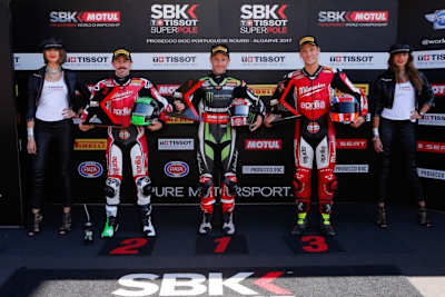 Eugene Laverty, Jonathan Rea und Lorenzo Savadori (v.l.)