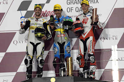 Tom Lüthi, Sieger Franco Morbidelli und Takaaki Nakagami
