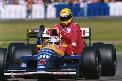 Nigel Mansell und Ayrton Senna 1991 in Silverstone