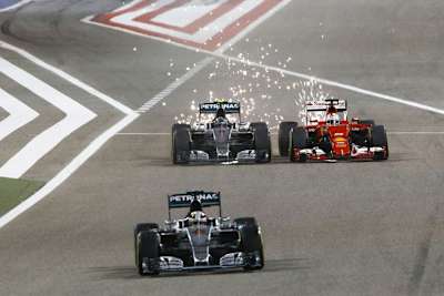 Sie liegen alle im Plus: Lewis Hamilton, Nico Rosberg, Sebastian Vettel