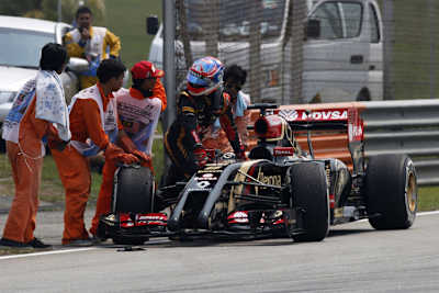 Gleich zwei Mal streikte bei Romain Grosjeans Lotus das Getriebe