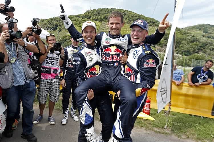 Das Sieger-Trio von 2015, Mikkelsen (l.), Ogier. Latvala