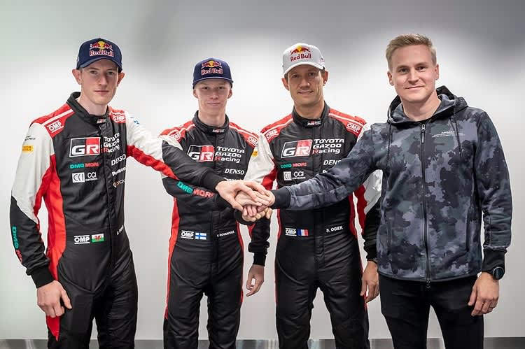 Evans, Rovanperä, Ogier und Lappi (vlnr)