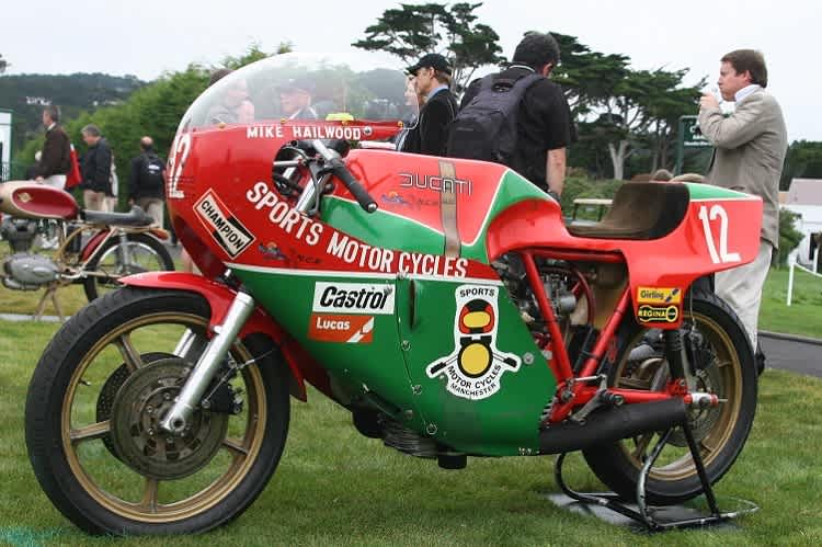 Die echte NCR-Ducati, mit der Hailwood 1978 die F1-TT gewann, fotografiert vor mehr als zehn Jahren an der Oldtimer-Show Pebble Beach (USA)