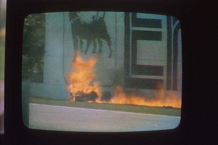 Berger in der Flammenhölle von Imola (TV-Bild)