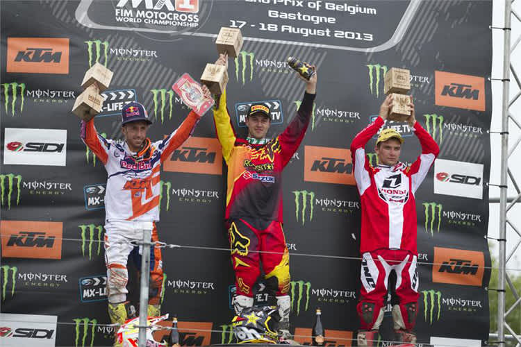 Clément Desalle (Mitte) gewann erstmals den Belgien-GP