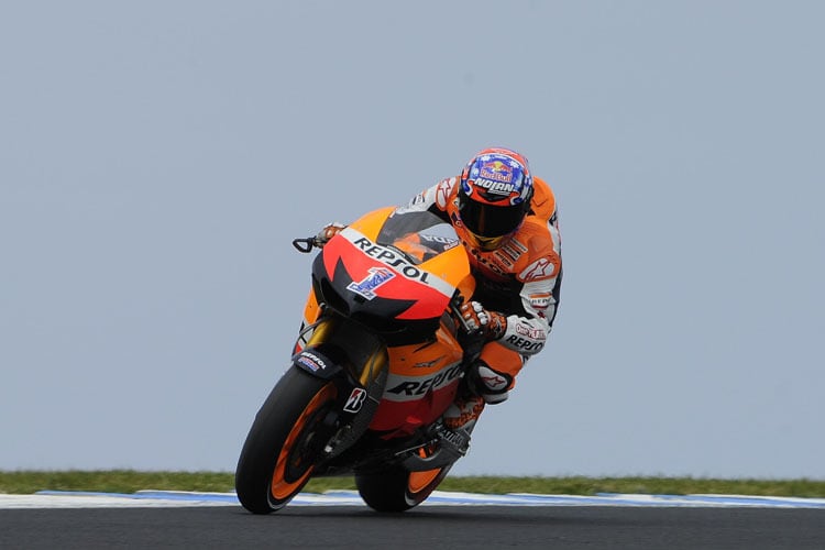 Casey Stoner beim letzten MotoGP-Podestbesuch in Valencia 2012