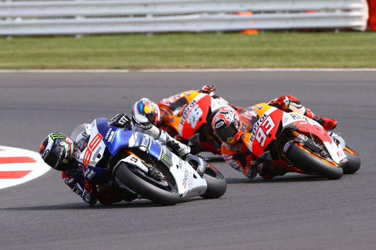Der faszinierende Titel-Dreikampf: Lorenzo führt hier in Silverstone vor Márquez und Pedrosa