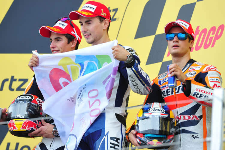 Das Podest: Márquez, Lorenzo und Pedrosa