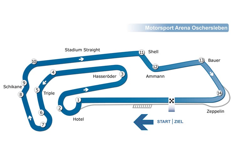 Wegweiser für die Motorsportarena Oschersleben