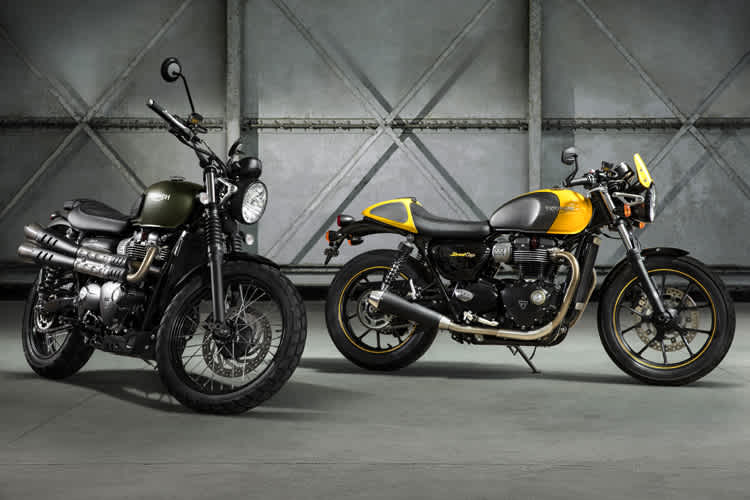 Triumph Street Scrambler (links) und Triumph Street Cup