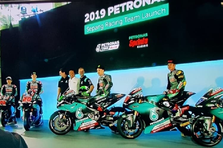 Ayumu Sasaki, Fabio Quartararo, Franco Morbidelli und Khairul Idham Pawi auf ihren 2019er-Bikes
