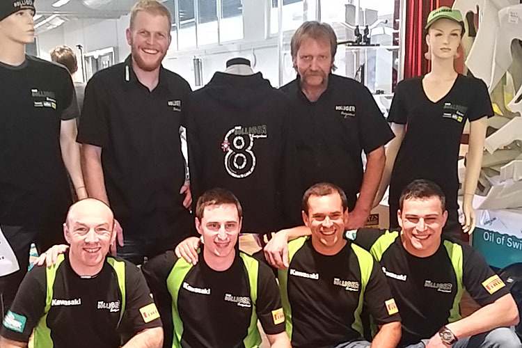 Kevin und Hanspeter Bolliger (hinten) mit Stamm, Sutter, Saiger und Wildisen (vlnr.)