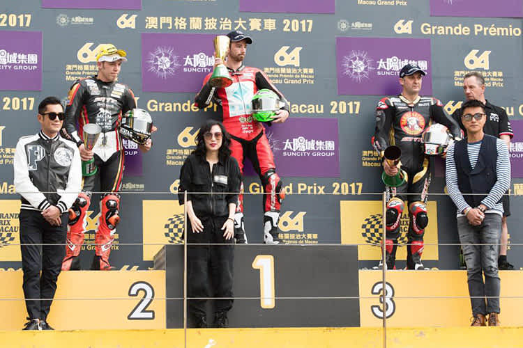 Macau GP 2017: Peter Hickman, Glenn Irwin, Michael Rutter (vlnr.)