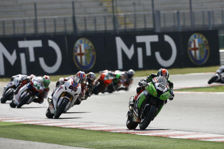 Tom Sykes (66), Jonathan Rea (65) und Davide Giugliano (34) in Misano 2012
