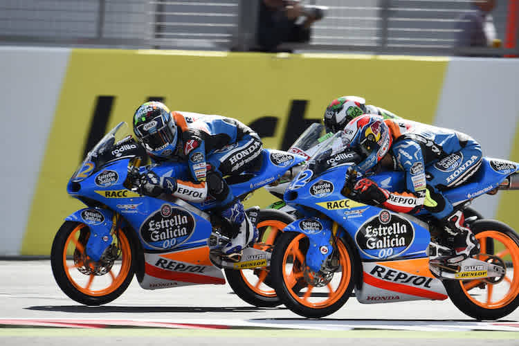 Nur 42/1000 sec Vorsprung auf dem Zielstrich: Rins vor Marquez