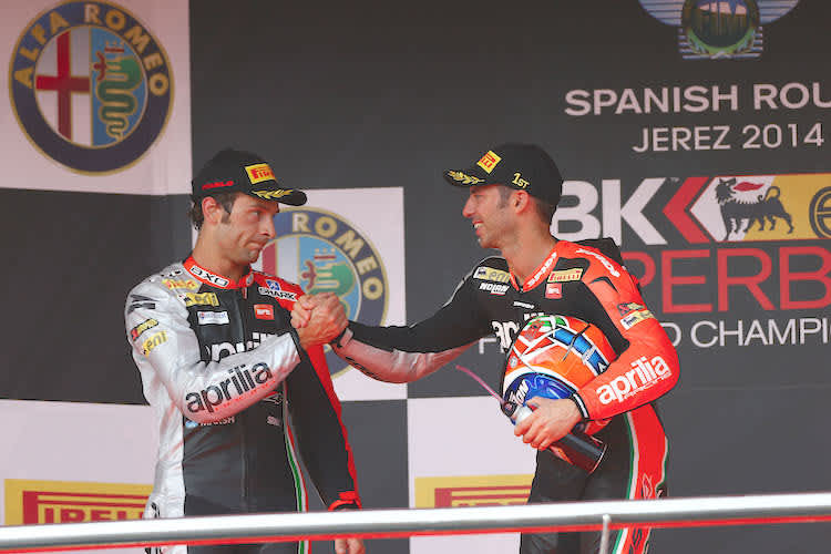 Freunde? Marco Melandri (re) hat die Aprilia-Teamorder in Magny-Cours missachtet