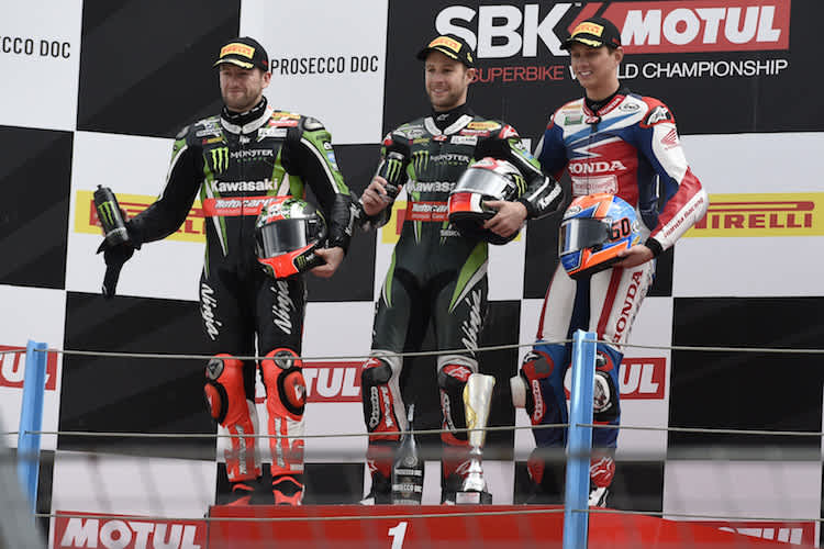 Rea (Mitte) gewann in Misano vor Sykes und van der Mark