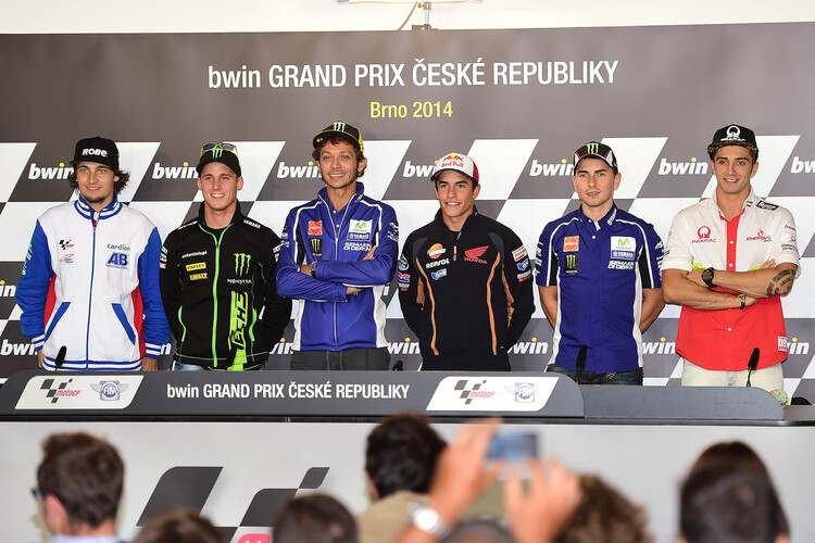 Abraham, Espargaró, Rossi, Márquez, Lorenzo und Iannone in Brünn