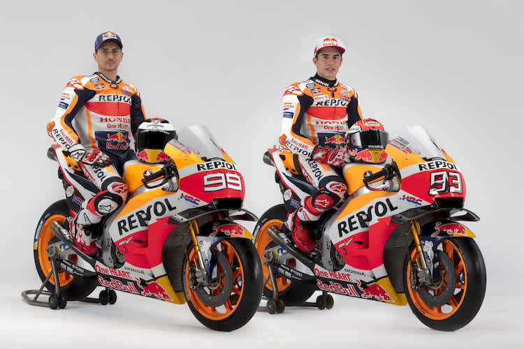 Jorge Lorenzo und Marc Márquez auf ihren Honda-Bikes  