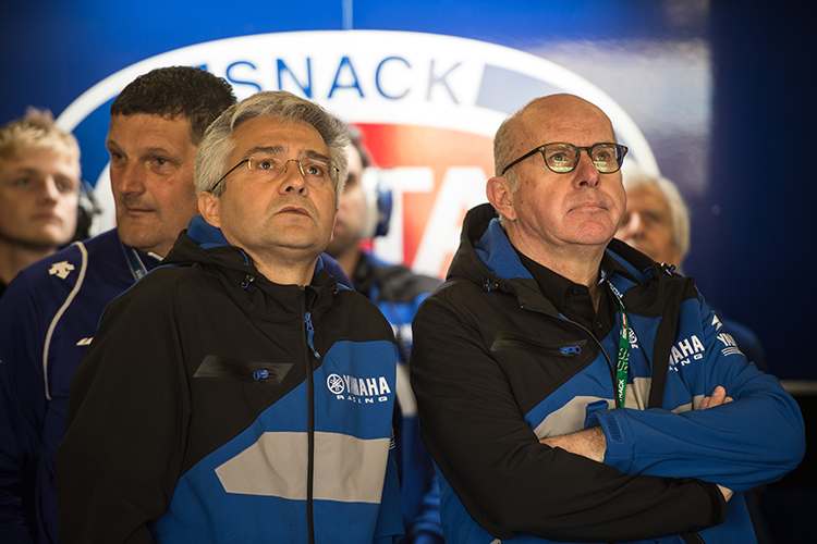 Yamahas Straßen-Rennchef Andrea Dosoli (li.) mit seinem Boss Eric de Seynes