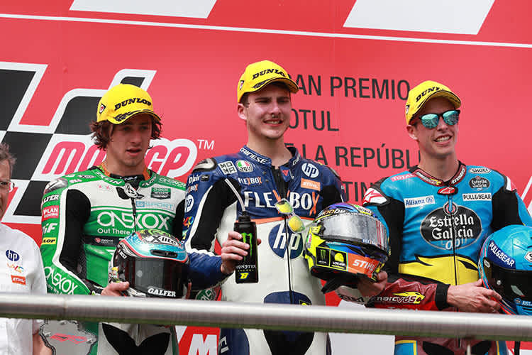 Das Podest in Las Termas: Gardner, Baldassarri und Márquez