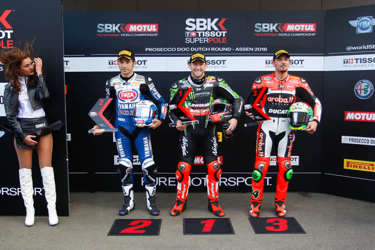 Die erste Startreihe in Assen: Sylvain Guintoli, Tom Sykes und Davide Giugliano (v.l.)