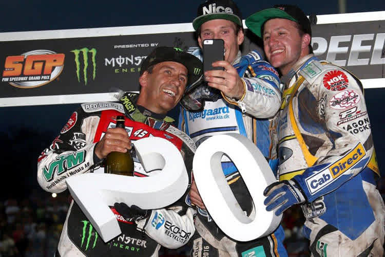 20. Speedway-GP in Prag: Hancock, Doyle und Harris (v.l.) auf dem Podium