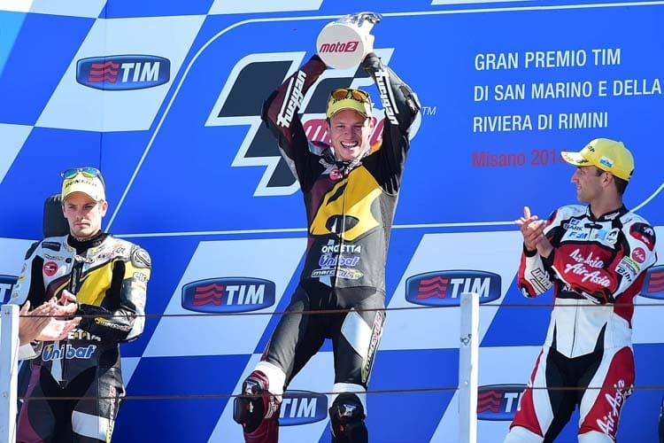 2014 siegte Tito Rabat in Misano vor Mika Kallio und Johann Zarco