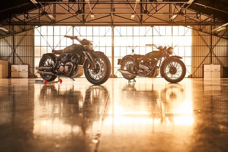 Die Konzeptstudie und ihre Inspiration: Royal Enfield Concept KX (links), 1140 KX von 1938