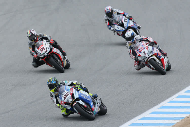 Stark: Alex Lowes vor Haslam (91), Guintoli (1) und Badovini (86)