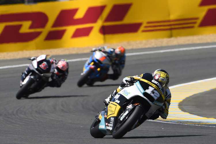 Im Rennen: Tom Lüthi (12) vor Zarco und Rabat
