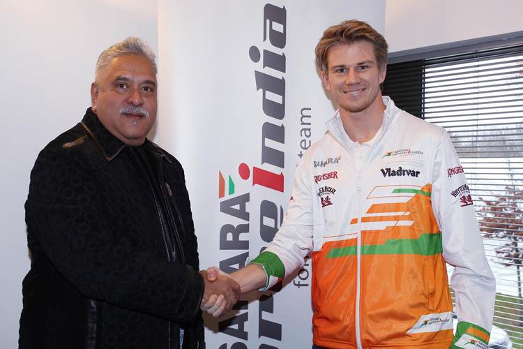 Force-India-Teambesitzer Vijay Mallya mit Nico Hülkenberg