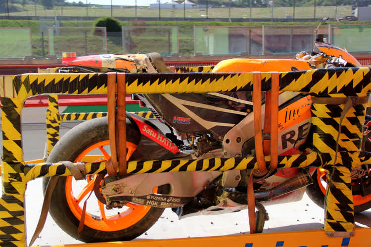 Die demolierte Honda von Marc Márquez heute in Mugello